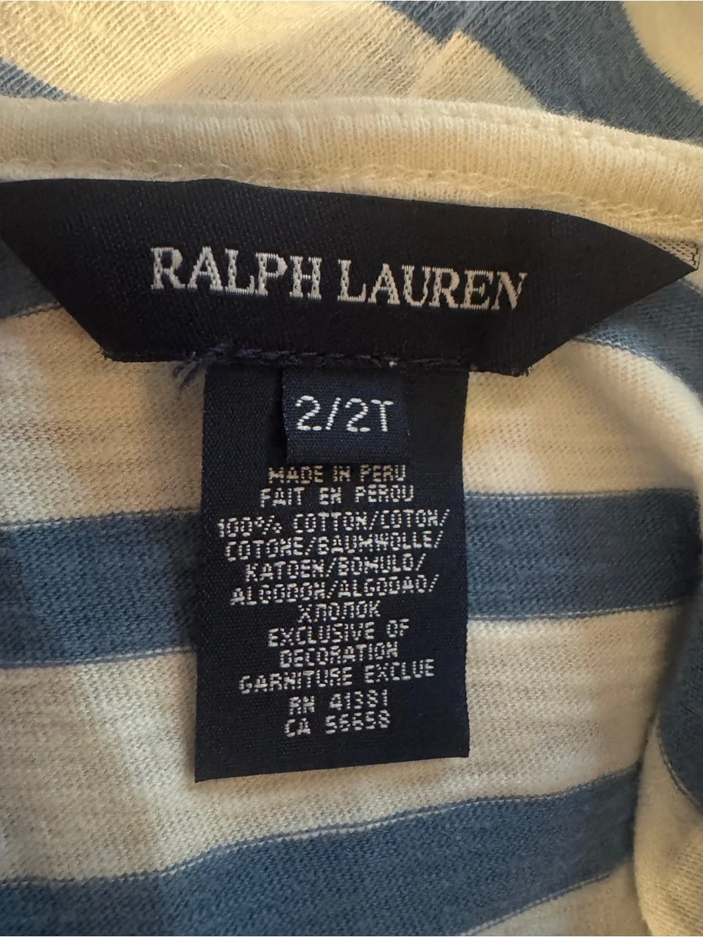 Ralph Lauren Toddler Girls Blue & White Striped Ruffle Dress 2T
